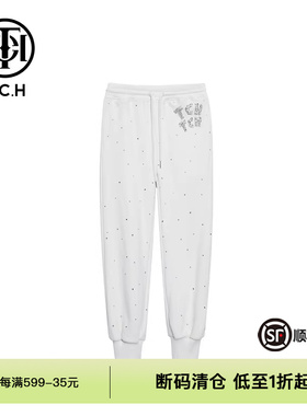 TCH潮牌休闲长裤烫钻字母春秋新款男女束脚裤T69B206005