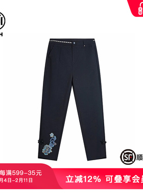 TCH潮牌新中式春秋黑色烫钻时尚休闲直筒裤T72A20E9003