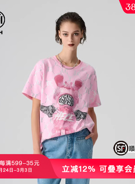 TCH轻奢春秋新款时尚烫钻圆领短袖T恤男女同款T72B106162