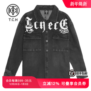 TCH春秋新款 潮牌天使复古烫钻印花牛仔外套男女T21106C3002