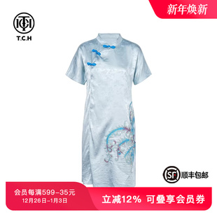 TCH轻奢烫钻工艺新中式 连衣裙女T72B30E6016私服tch 重工优雅时尚