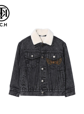 TCH轻奢潮牌冬季新款加厚保暖毛绒翻领牛仔棉服T69D18801K