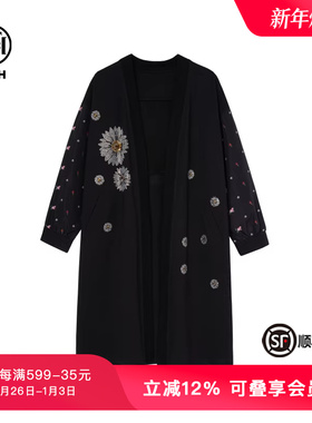 TCH轻奢烫钻时尚休闲印花设计感中长款外套女春秋新款T75C27B1002