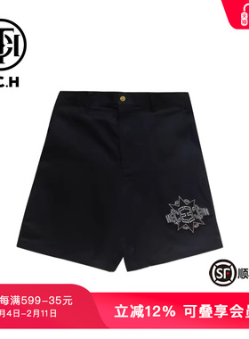 TCH潮牌烫钻字母烫钻黑色休闲短裤夏季新款设计感T72B21E6003