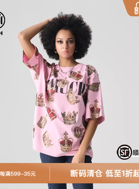 TCH夏季新款轻奢烫钻个性宽松短袖T恤男女同款T72B106012