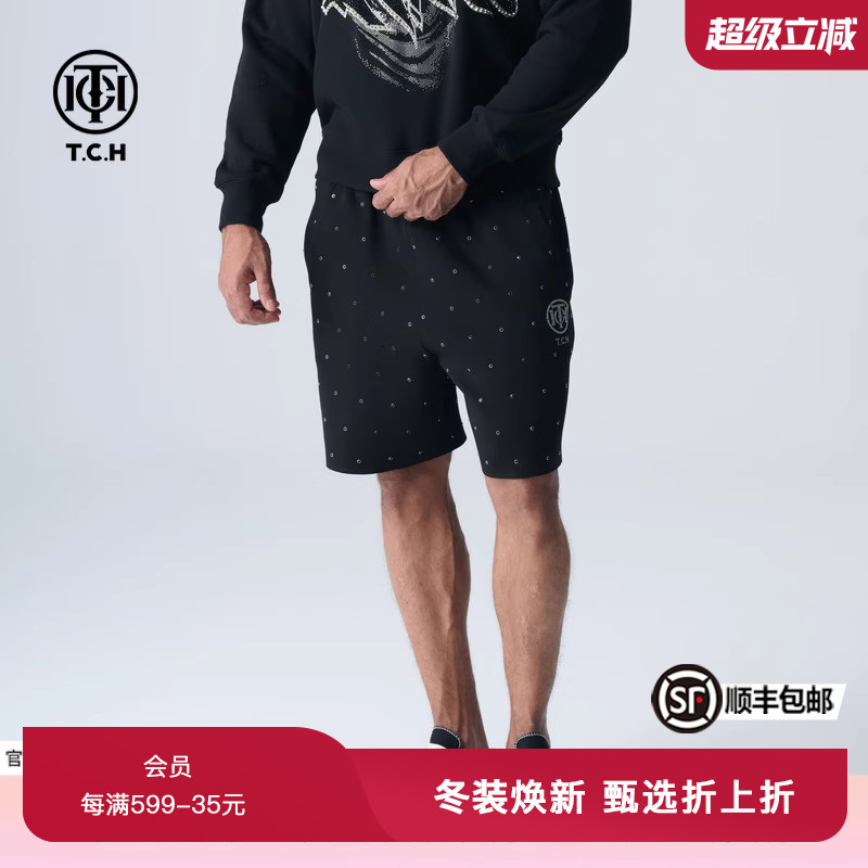 TCH夏季新款轻奢烫钻休闲百搭宽松短裤男女同款T72B216015