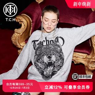 TCH轻奢潮牌熊头亮丝圆领衫 T21311C3002