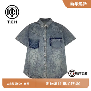 外套T72B13E8030 牛仔短袖 TCH潮牌新中式 系列重工烫钻时尚
