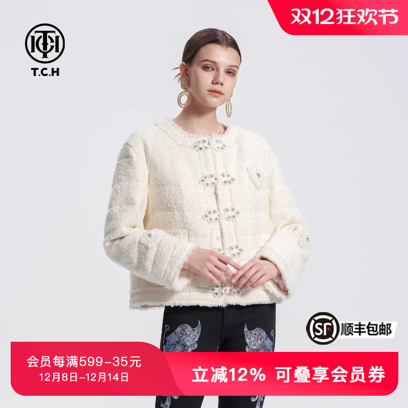TCH小香风羽绒服女新中式时尚短款羊毛呢外套冬新款T72D198046