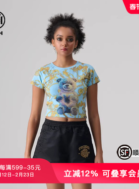 TCH轻奢夏季新款烫钻短款圆领T恤上衣男女同款T72B106068