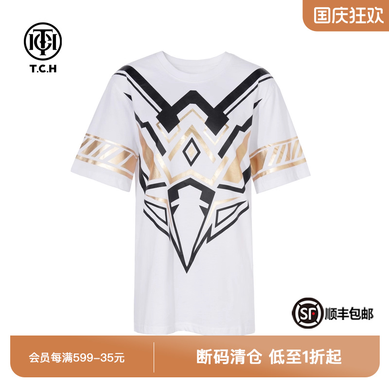 TCH私服烫钻日常休闲宽松百搭圆领短袖T恤25夏季新款T75C10B1006