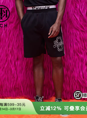 TCH潮牌短裤烫钻棋格字母夏季新款男女黑色休闲裤T69B216025