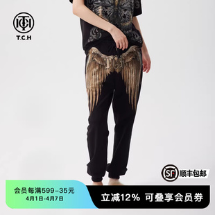 春秋新款 T72C206053 男女束脚卫裤 TCH潮酷烫钻翅膀休闲运动裤