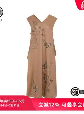 TCH私服烫钻亚麻设计感洋气慵懒宽松显瘦长款连衣裙女T75B30E5178