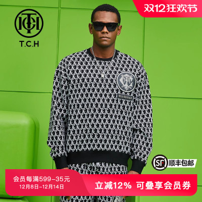 TCH轻奢潮牌满印卫衣新款男女同款宽松长袖T恤T69A116046