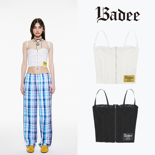 BADEE 夏季紧身蕾丝拉链撞色贴标抹胸吊带女