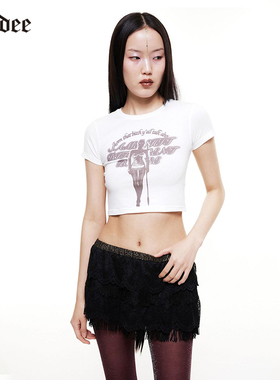 Badee数码印花莫代尔短款T恤女轻薄高弹棉莫代尔混纺面料春款