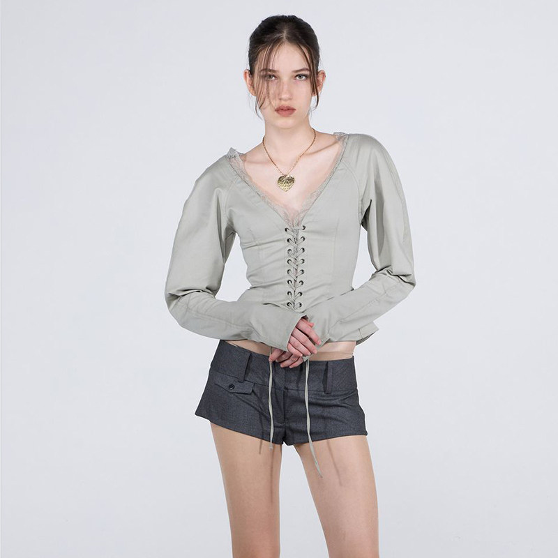 SCULPTOR 秋冬小众系带鱼骨设计多层蕾丝领外套女收腰修身上衣