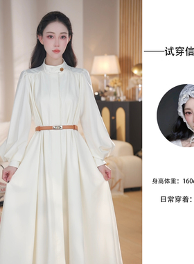 liebeskuss【万物生】设计感长袖连衣裙2025秋季新款纯色宽松长裙