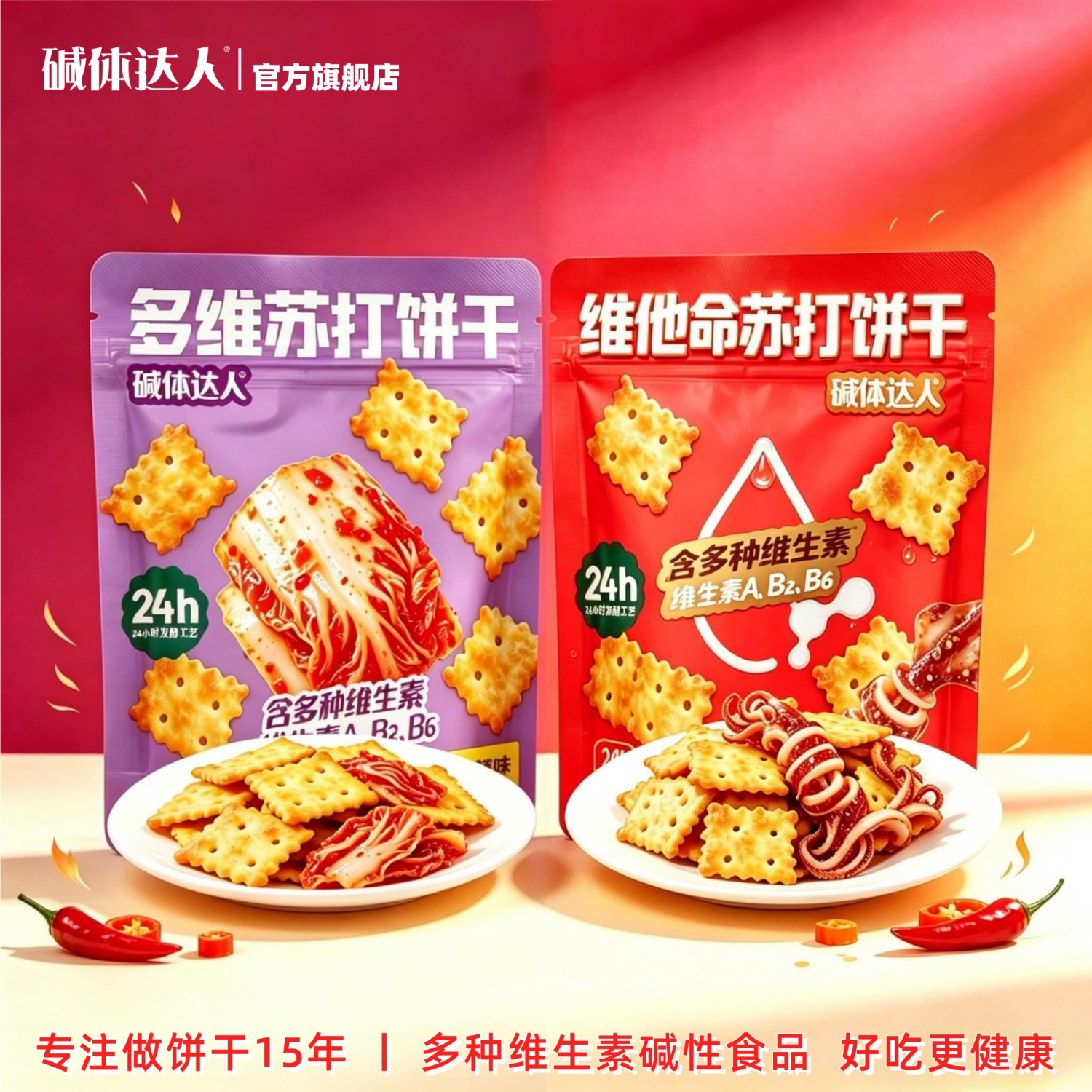 碱体达人维他命苏打饼干80g网红火爆鱿鱼辣白菜味办公咸味小零食