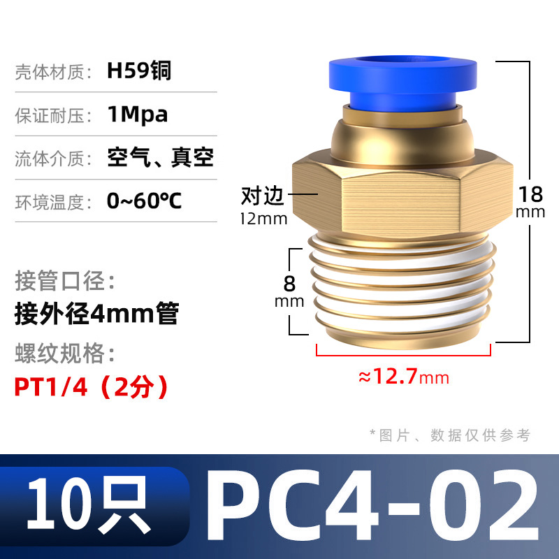 气管快速接头气动元件PCr8-02快插快接螺纹直通丝牙气源铜配件大