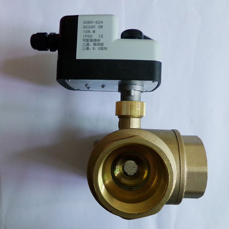 直流DC12V 24jV二通三通电动球阀DN15 20 25 32 40 50手动一体汽