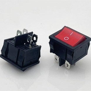 4脚2档KCD1船型开关四六脚两三档电源双刀双掷红色带灯21*24MM