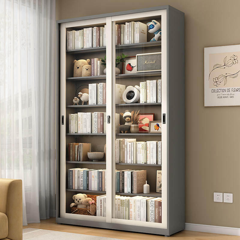 家用铁艺书架推拉门防尘玻璃书柜