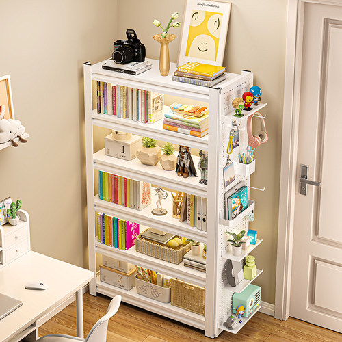 书架置物架家用钢制儿童绘本架落地多层书柜一体靠墙铁艺收纳层架