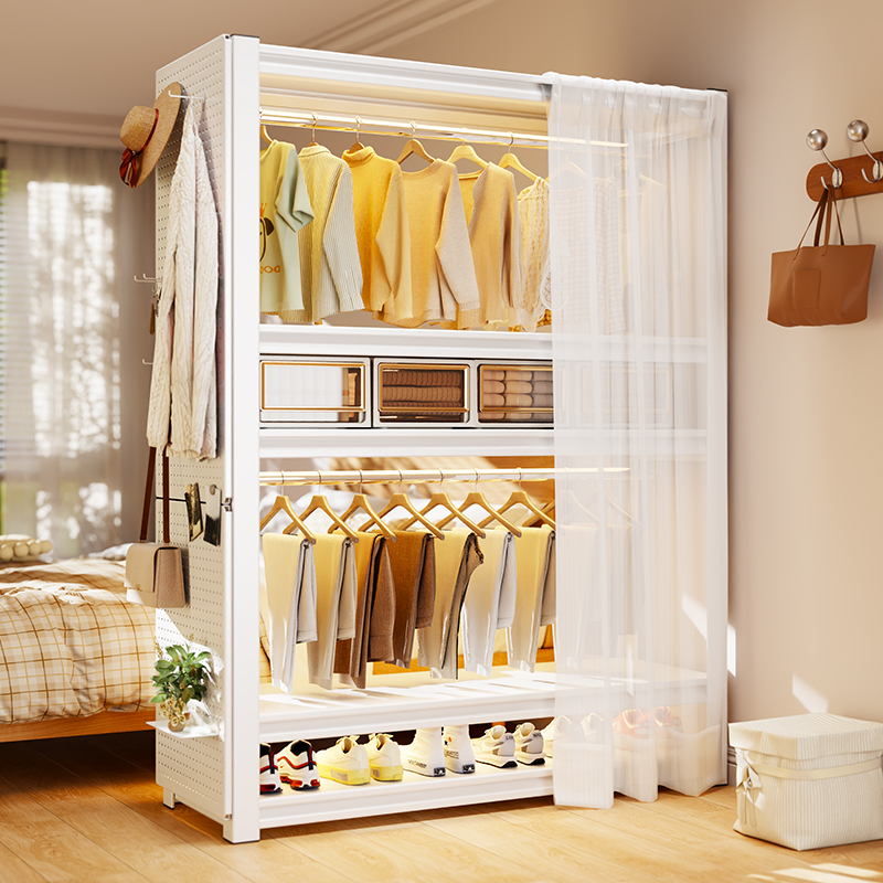 家用卧室货架衣柜开放式收纳衣架出租房简易组装落地置物架衣帽架