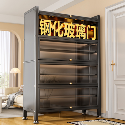钢制鞋柜家用门口多层大容量收纳柜玄关入户带玻璃门防尘金属鞋架