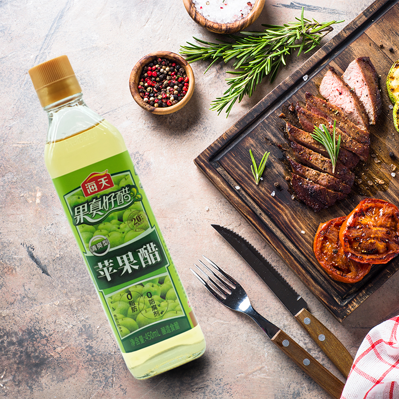 海天苹果醋450ml玻璃瓶装家用0脂肪萍果醋水果凉拌沙拉调料酸甜