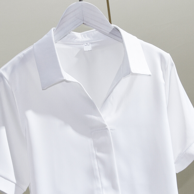  高档白衬衫女短袖2022夏季新款垂感雪纺半袖衬衣上衣职业正装工作