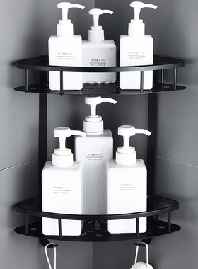免打孔黑色卫生间浴室放沐浴露置物架三脚架收纳架洗澡间用品大全