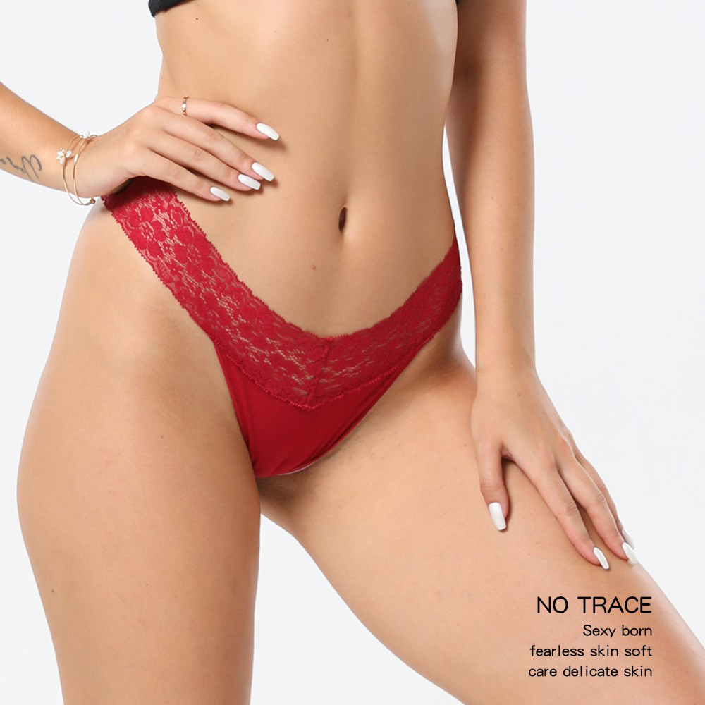 欧美新款女士内裤纯棉女蕾丝性感低腰无痕透气隐形内裤简约丁字裤
