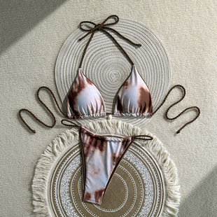 欧美女士扎染印花分体bikini泳衣辣妹温泉度假三角洗点性感比基尼