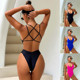 2023欧美性感连体泳衣女士沙滩海边游玩一体式 露背bikini泳装