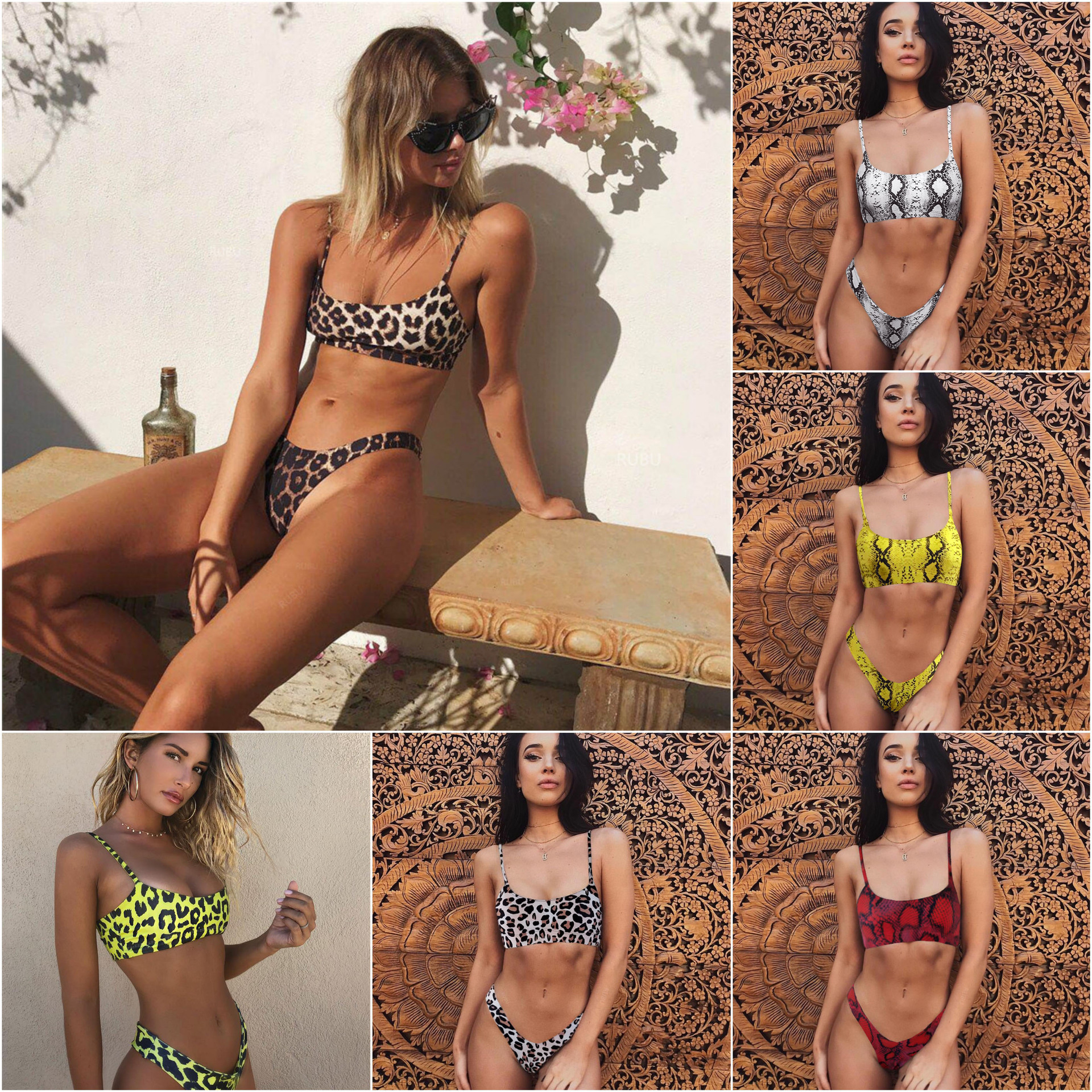 2020欧美爆款女士分体泳衣性感豹纹印花比基尼沙滩背心式bikini