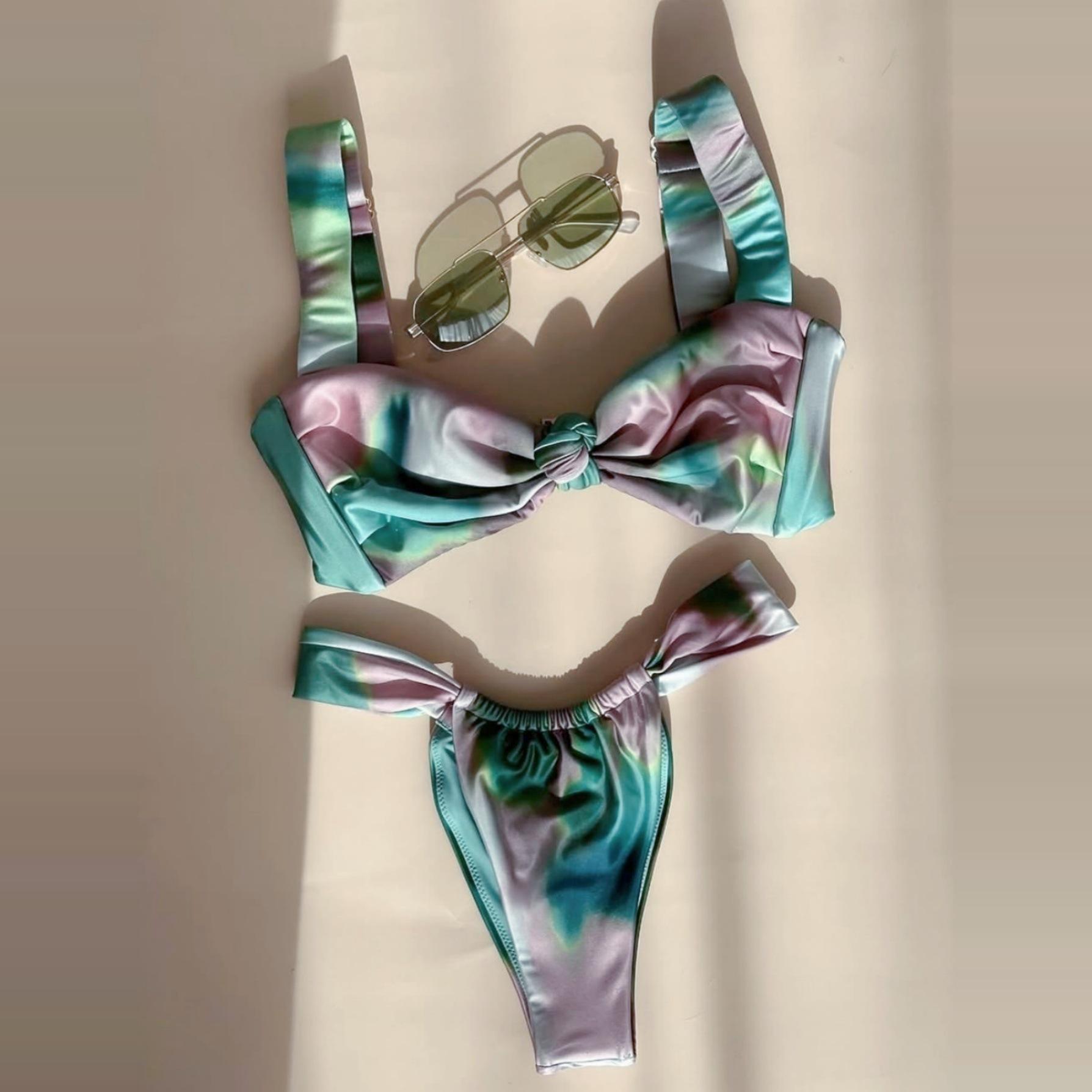 欧美INS性感女印花分体bikini泳衣网红小清新沙滩海边比基尼泳装