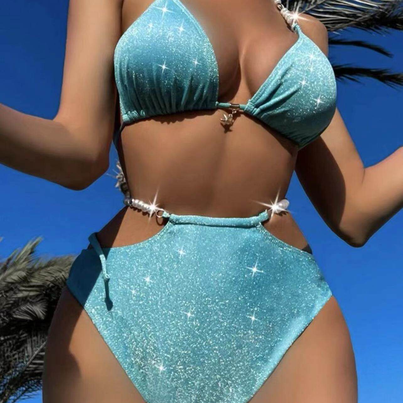 女士辣妹性感分体系带沙滩bikini泳衣泰国海边网红显瘦比基尼泳装
