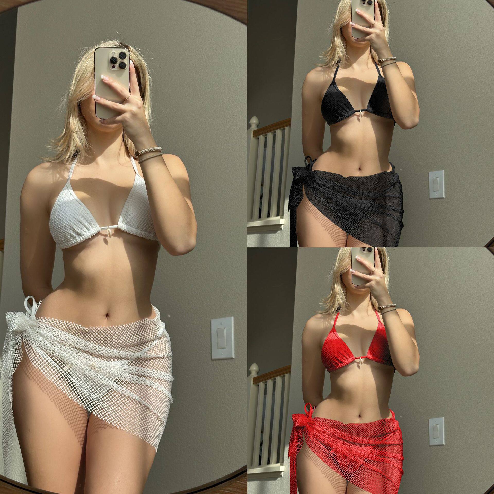 2024欧美新小清新性感沙滩贝壳三件套泳衣辣妹海边网纱三角bikini