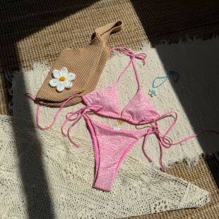 欧美女分体性感三角系带bikini泳衣辣妹显瘦海边度假小清晰比基尼