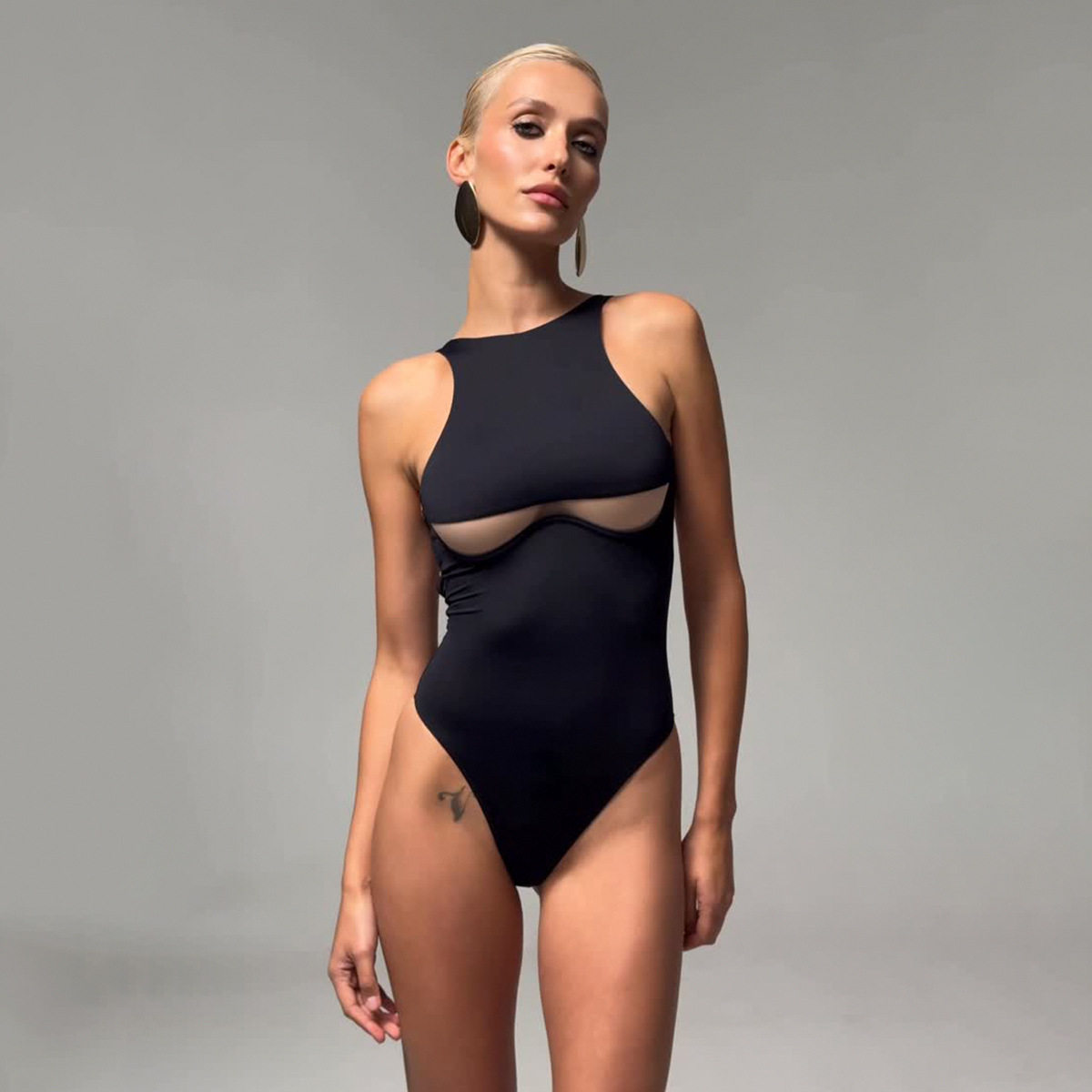 欧美女士钢圈连体性感网纱bikini泳衣辣妹温泉度假显瘦露背比基尼