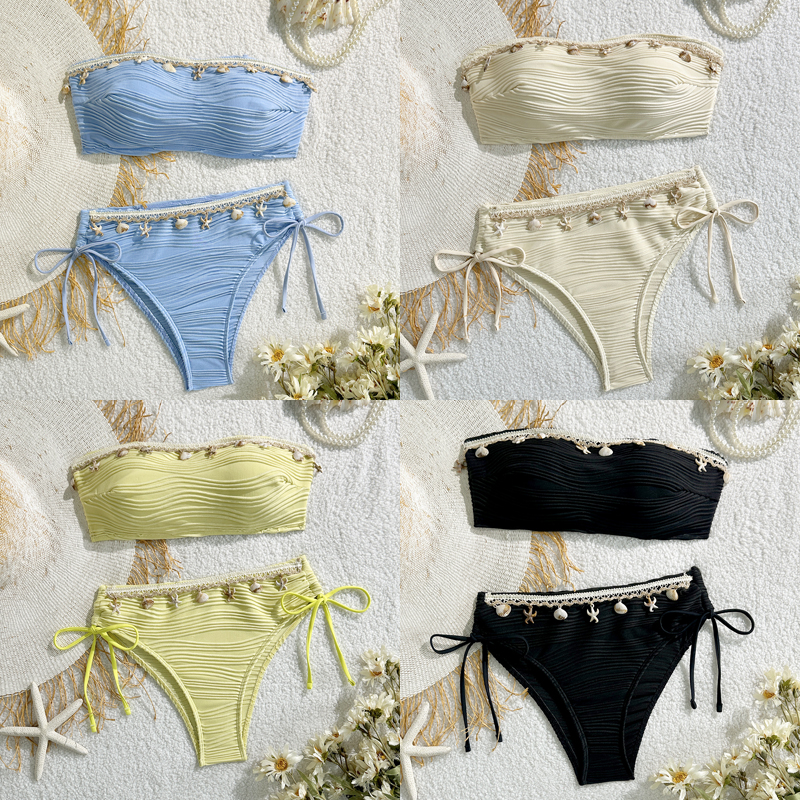 女士小清新贝壳海星饰品抹胸分体bikini泳衣辣妹沙滩海边显瘦泳装