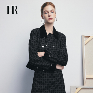 小香风短款 HR赫莲娜法式 外套女25秋复古拼接品牌LOGO设计感短上衣