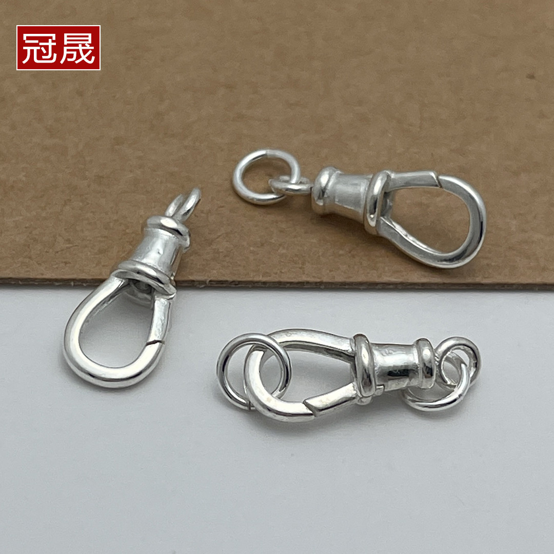 S925银弹簧扣可转动扣头问号扣 手工DIY珍珠项链手链连接扣万能扣图片
