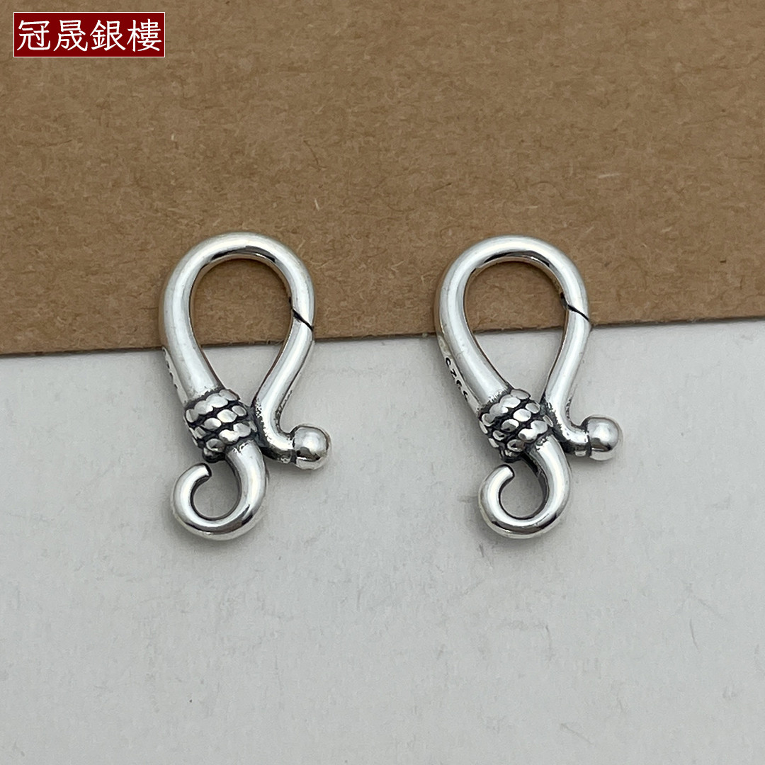 925纯银复古S扣弹簧扣头问号扣开口扣DIY手工项链手链连接扣配件图片