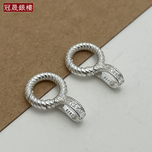 925纯银镶钻扭纹圈扣银扣收尾扣双开口DIY手工项链手链连接扣配件