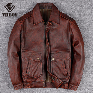 潮流皮外套 新款 时尚 复古头层牛皮男士 真皮皮衣翻领港风皮夹克短款