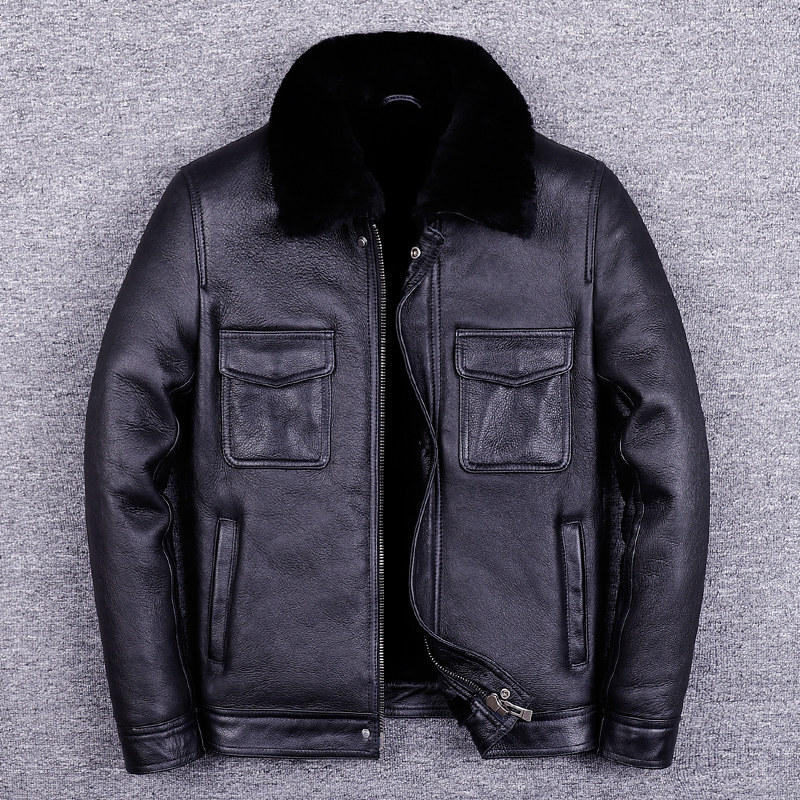 男士原生态皮毛一体外套真皮真毛皮草工装潮流机车服皮夹克皮衣冬